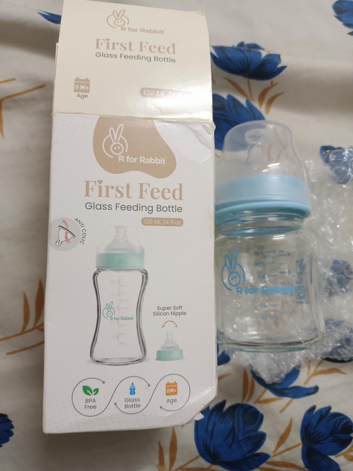 Rabbit First Feed Baby Glass Feeding Bottle 120ml